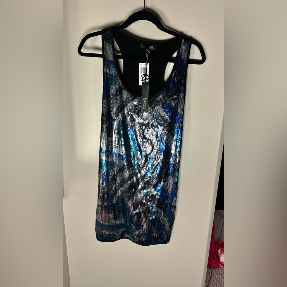 Buffalo David Bitton Blue and Silver Sequin Mini Dress
